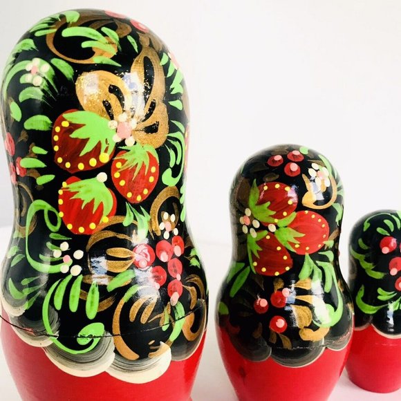 Vintage Handpainted Russian Wooden Matryoshka Stacking Nesting Dolls Set of 5 - Picture 6 of 12